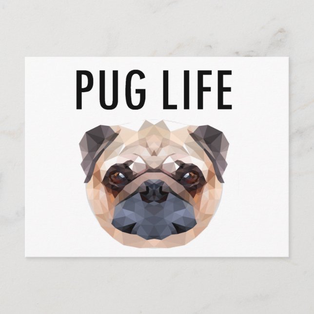 Postal Perro de diseño de pug único (Anverso)