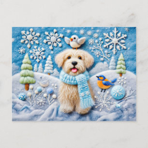 Postal Perro de Fieltro en Escena Invernal Nevada