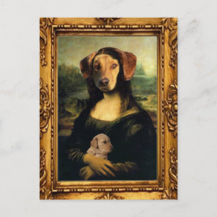 Postal Perro de la Mona Lisa - Golda Lisa - Famoso retrat