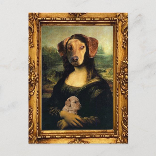 Postal Perro de la Mona Lisa - Golda Lisa - Famoso retrat (Anverso)