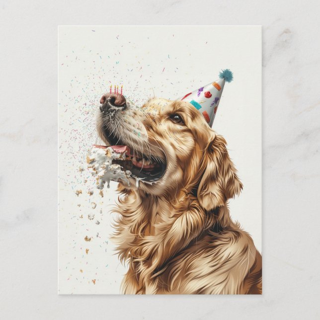 Postal Perro de la recuperación dorada del cumpleaños (Anverso)