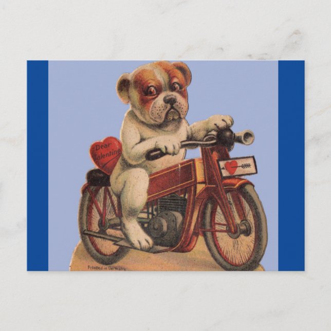 Postal Perro de la vieja cosecha en moto San Valentín (Anverso)