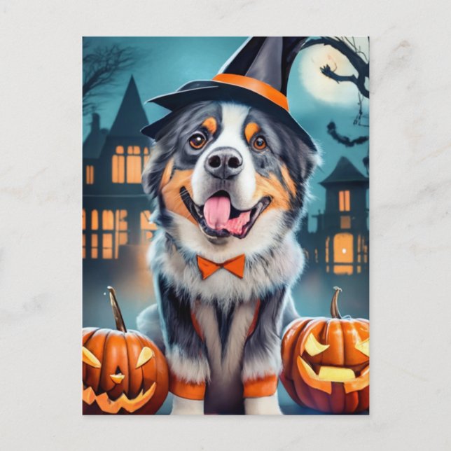 Postal Perro de montaña bernés de Halloween (Anverso)