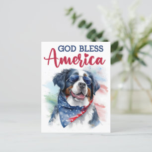 Postal Perro de montaña bernés, Dios bendiga América Tarj