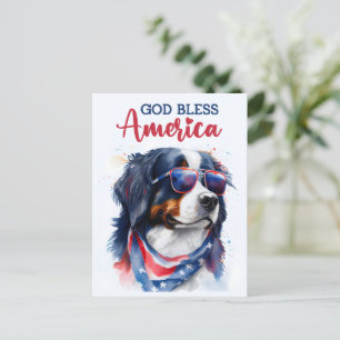 Postal Perro de montaña bernés, Dios bendiga América Tarj