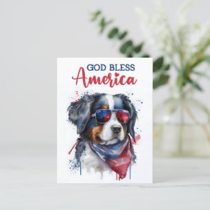 Postal Perro de montaña bernés, Dios bendiga América Tarj