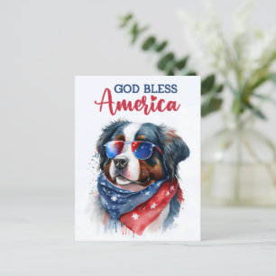 Postal Perro de montaña bernés, Dios bendiga América Tarj