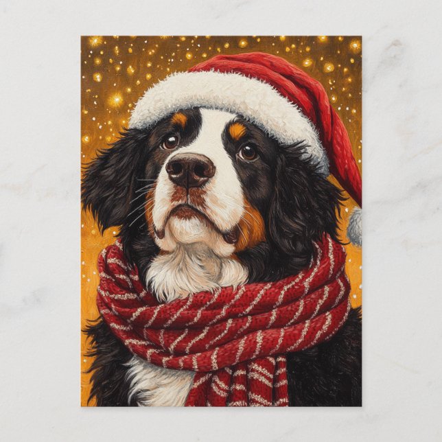 Postal Perro de Montaña Cute Bernese en Santa Hat (Anverso)