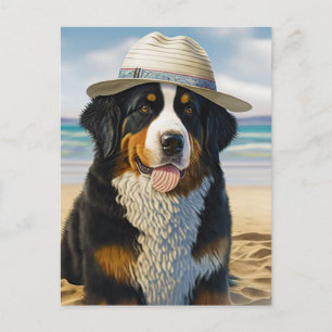 Postal Perro de montaña de Berna en la playa