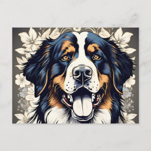 Postal Perro De Montaña Y Flores De Berna