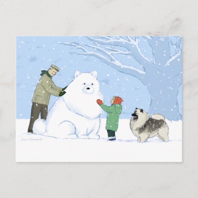 Postal Perro de Nieve Keeshond | Cute Keesie WInter Scene (Anverso)