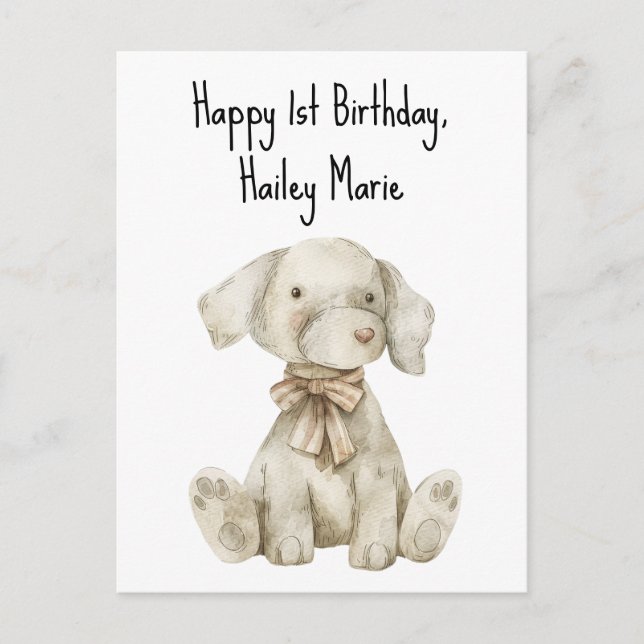 Postal Perro de peluche personalizado para cumpleaños (Anverso)