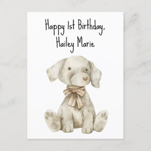 Postal Perro de peluche personalizado para primer cumplea