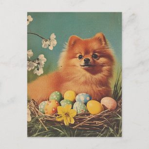 Postal Perro de Pomerania Vintage Pascua