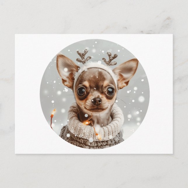 Postal Perro de Reno Chihuahua de Navidad (Anverso)
