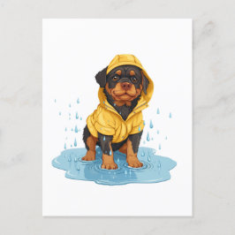 Postal Perro de Rottweiler Cuto Con Lavana De Lluvia
