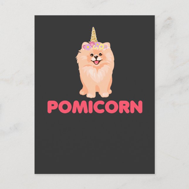 Postal Perro de unicornio de pomerania con flores (Anverso)