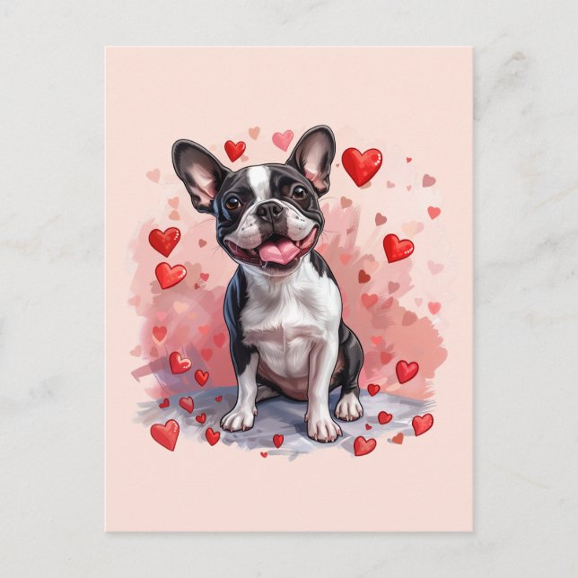 Postal Perro del día de San Valentín Boston Terrier (Anverso)