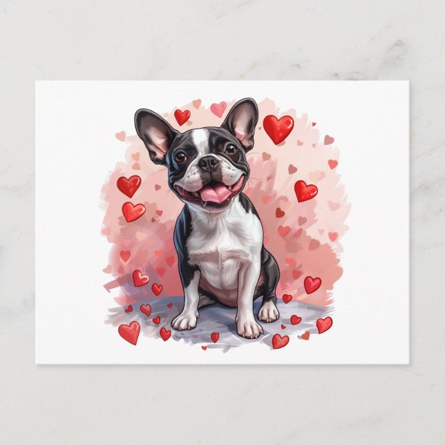 Postal Perro del día de San Valentín Boston Terrier (Anverso)