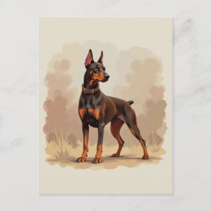 Postal Perro Doberman Pinscher Marrón Óxido Rojo