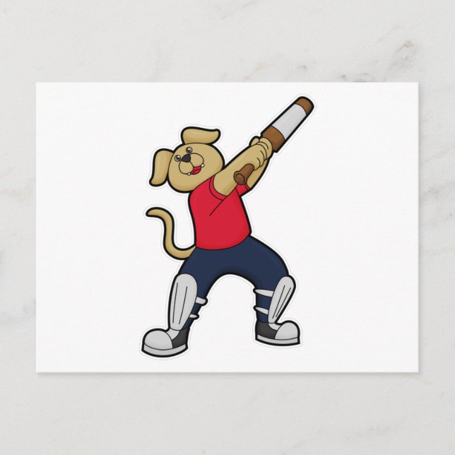 Postal Perro en Cricket con bate de cricket (Anverso)