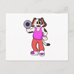 Postal Perro en culturismo con pesa