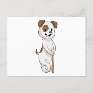 Postal Perro en el béisbol con bate de béisbol