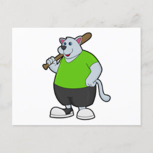 Postal Perro en el béisbol con bate de béisbol