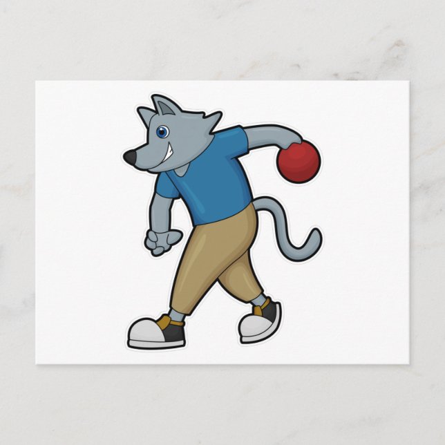 Postal Perro en el Bowling con bolera (Anverso)