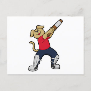 Postal Perro en el críquet con bate de críquet