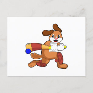 Postal Perro en el críquet con bate de críquet