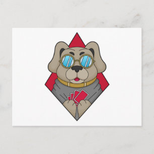 Postal Perro en el póquer con cartas de póquer