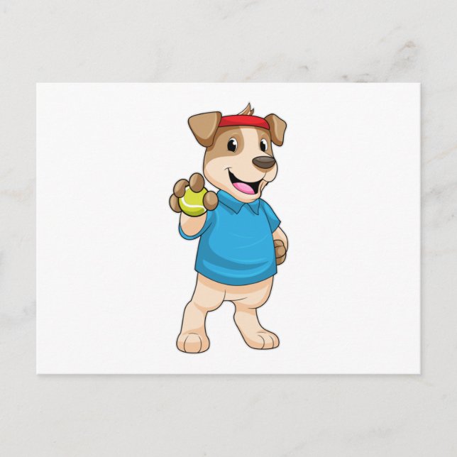 Postal Perro en el tenis con pelota de tenis (Anverso)