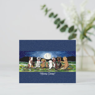 Postal Perro en la luna Whimsical Watercolor Art Postcard
