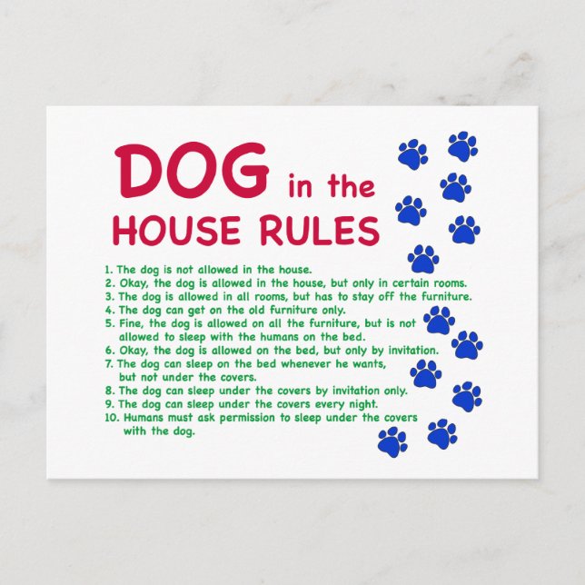 Postal Perro en las reglas de la casa - reglas para vivir (Anverso)