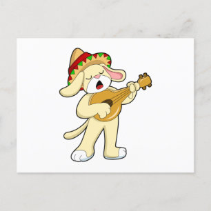Postal Perro en música con guitarra