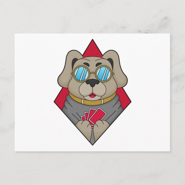 Postal Perro en Poker con cartas de Poker (Anverso)