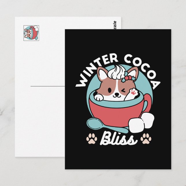 Postal Perro en taza festiva para vibraciones de vacacion (Anverso / Reverso)