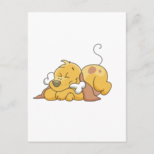 Postal Perro feliz con camisetas y regalos con huesos (Anverso)