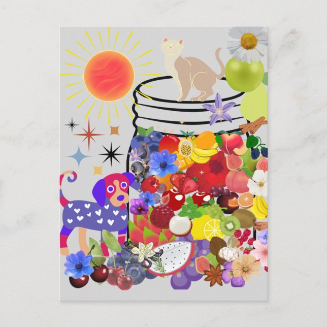 Postal perro, gato y frutas y flores (Anverso)