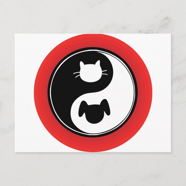 Postal Perro gato Yin Yang (Anverso)