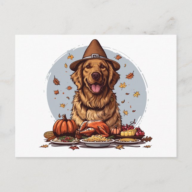 Postal Perro Golden Retriever de Acción de Gracias (Anverso)