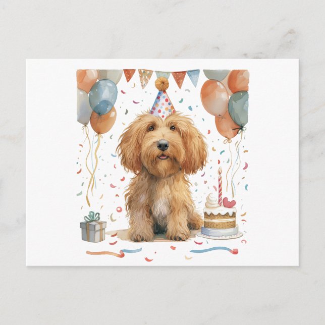 Postal Perro Goldendoodle de cumpleaños (Anverso)