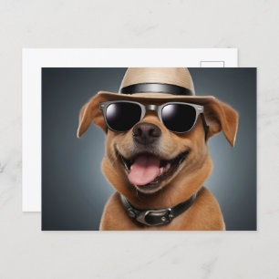 Postal Perro gracioso con gafas y gorra