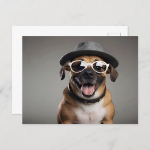 Postal Perro gracioso con gafas y gorra
