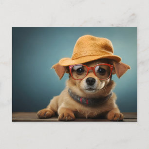 Postal Perro gracioso con gafas y gorra