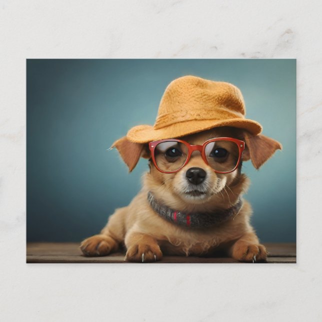 Postal Perro gracioso con gafas y gorra (Anverso)