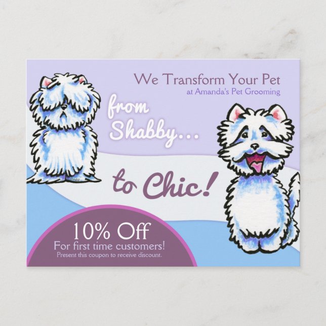 Postal Perro Groomer Shabby Chic Westie Coupon Mailer (Anverso)
