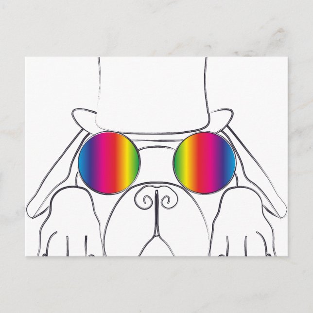 Postal Perro hippie arcoiris (Anverso)