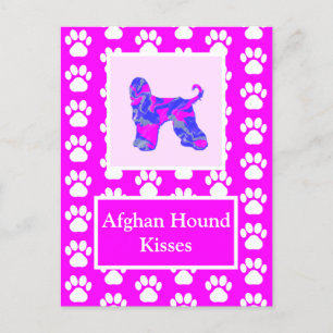 Postal Perro hound afgano besa silueta lindo P&B